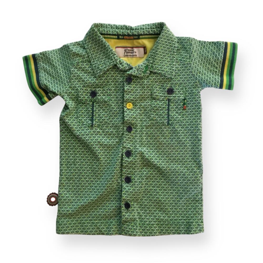 4 Funky Flavours green geometric print polo shirt